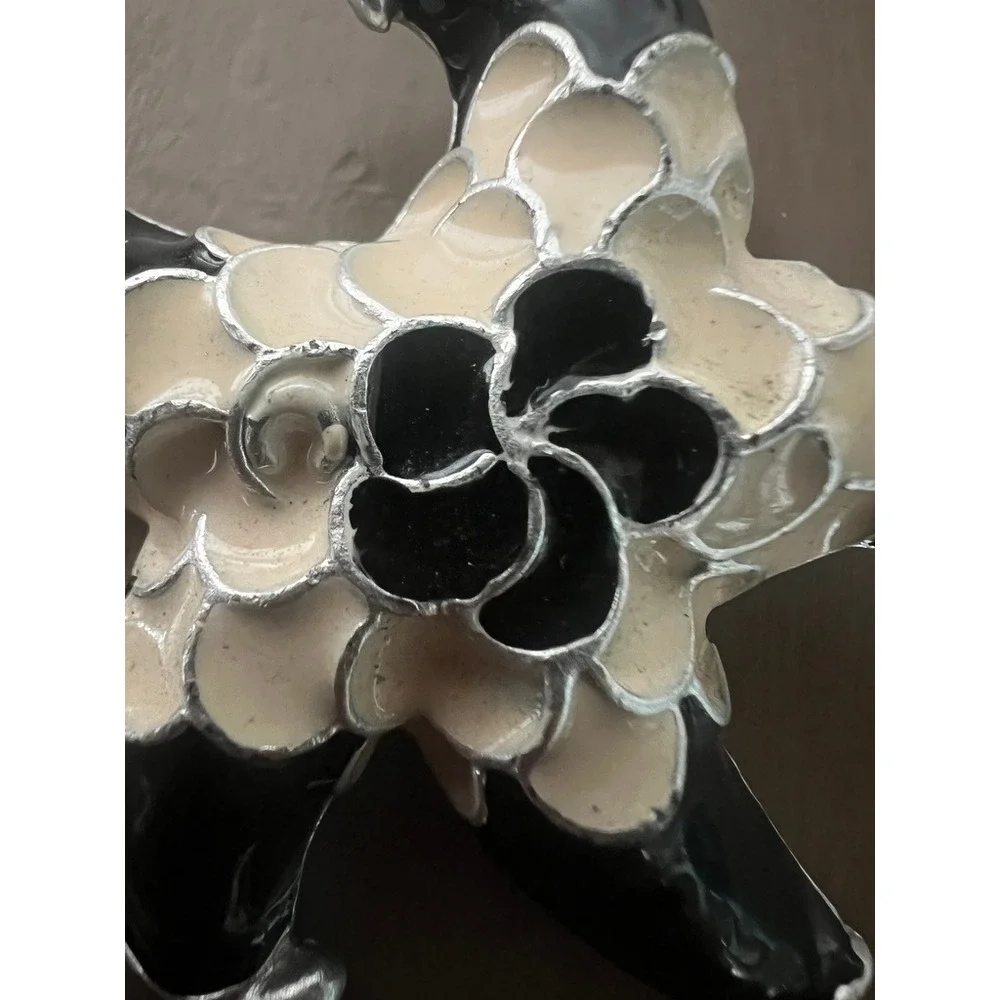 Vintage‎ Brooch Sea Star Black White Enamel Starfish Coastal Statement Pin Beach